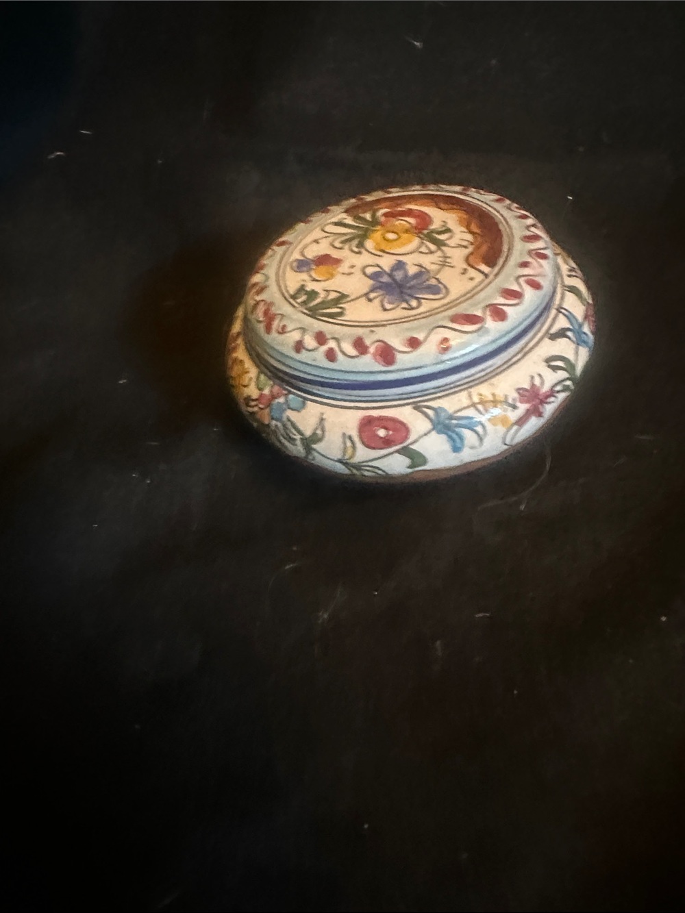 Hand-Painted Floral Ceramic Trinket Box - Multicolor